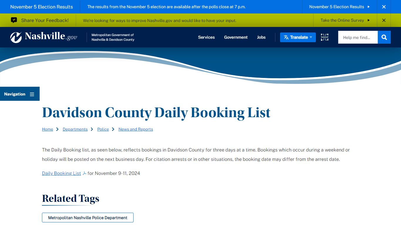 Davidson County Daily Booking List - Nashville.gov